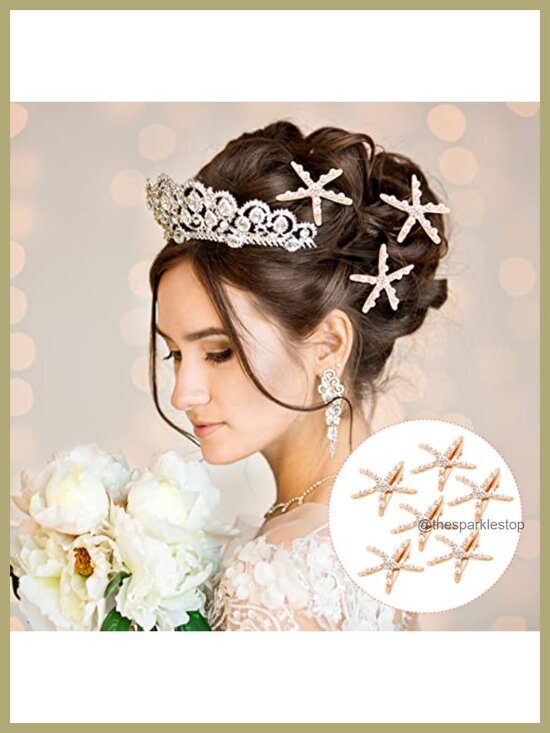 12 Starfish Hair Clips - Pearl Barrettes & Seashell Hairpins for Wedding Bridal